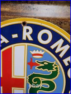 Vintage Alfa Romeo Porcelain Sign Italian Sport Car Automobile Gas Oil Service