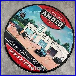 Vintage Amoco American Oil Porcelain Gasoline Service Gas Station Lube Pump Sign