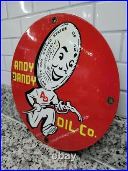 Vintage Andy Dandy Porcelain Sign Motor Oil Gas Pump Plate Car Truck Service 12