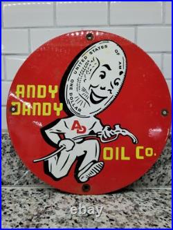 Vintage Andy Dandy Porcelain Sign Motor Oil Gas Pump Plate Car Truck Service 12