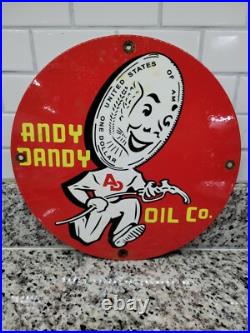 Vintage Andy Dandy Porcelain Sign Motor Oil Gas Pump Plate Car Truck Service 12