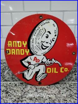 Vintage Andy Dandy Porcelain Sign Motor Oil Gas Pump Plate Car Truck Service 12