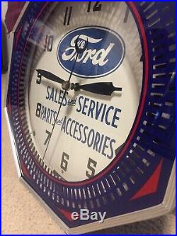Vintage Antique FORD Sales &Service Parts and Accessories Neon Advertising Clock