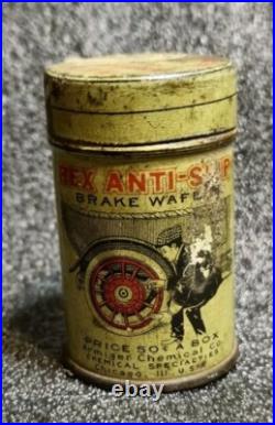 Vintage Antique Rex Anti-Slip Brake Wafers Automobile Gas Advertising Tin