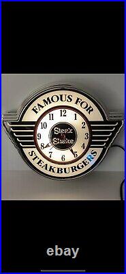 Vintage Antique Steak N Shake Lighted Electric Clock Sign Car Hop Drive In Food