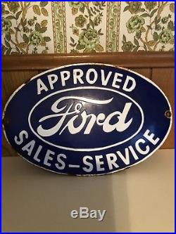 Vintage Approved Ford Sales-serviceporcelain Advertising Sign