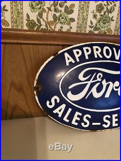 Vintage Approved Ford Sales-serviceporcelain Advertising Sign
