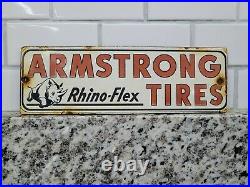 Vintage Armstrong Tires Porcelain Sign Rhino Auto Parts Gas Oil Garage Service