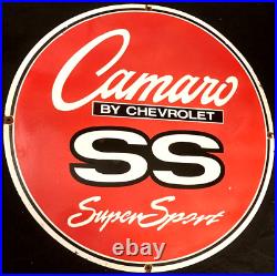 Vintage Art CHEVROLET CAMARO SUPER SPORT SS PORCELAIN SIGN Rare Advertising 30