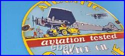 Vintage Atlantic Gasoline Porcelain Gas Pump Old Car 12 Aviation Airplane Sign