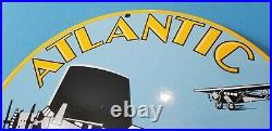 Vintage Atlantic Gasoline Porcelain Gas Pump Old Car Ww2 Aviation Airplane Sign