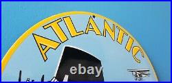Vintage Atlantic Gasoline Porcelain Gas Pump Old Car Ww2 Aviation Airplane Sign