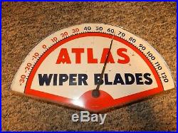 Vintage Atlas Wiper Blades Thermometer Tin Litho Sign Automobile Man Cave