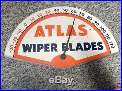 Vintage Atlas Wiper Blades Thermometer Tin Litho Sign Automobile Man Cave