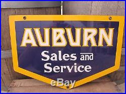 Vintage Auburn Sales & Service Car Gas Oil Porcelain Metal Sign 22 x 15 NICE