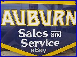 Vintage Auburn Sales & Service Car Gas Oil Porcelain Metal Sign 22 x 15 NICE
