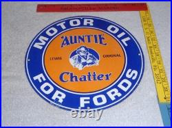 Vintage Auntie Chatter Motor Oil Ford Car Grandma Porcelain Metal Gasoline Sign