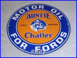 Vintage Auntie Chatter Motor Oil Ford Car Grandma Porcelain Metal Gasoline Sign