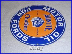 Vintage Auntie Chatter Motor Oil Ford Car Grandma Porcelain Metal Gasoline Sign