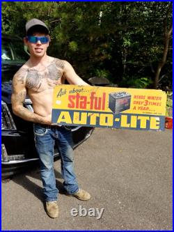 Vintage Auto Lite Auto- Lite Battery Sign Gasoline Gas Oil 12 by 34