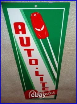 Vintage Auto Lite Batteries + Car? 15 Metal Automobile Gasoline & Oil Sign