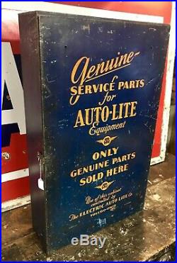 Vintage Auto-Lite Parts, Spark Plug Cabinet, Super Rare, 1930s, Autolite, Tin Sign