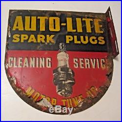 Vintage Auto Lite Spark Plugs Flanged Advertising Automotive Sign Barn Find