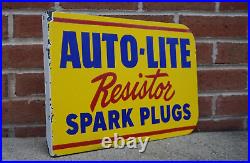Vintage Auto Lite Spark Plugs Porcelain Sign Rare Gas Oil Service Station Pump