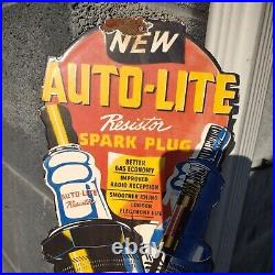 Vintage Auto Lite Spark Plugs Resistors Porcelain Sign