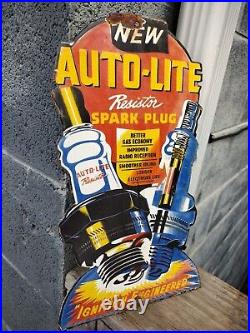 Vintage Auto-lite Spark Plugs Resistors Porcelain Advertising Sign