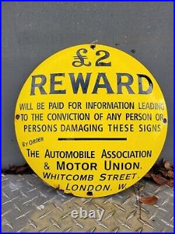 Vintage Automobile Association Porcelain Sign London Motor Union Club Oil Gas 12