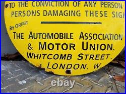 Vintage Automobile Association Porcelain Sign London Motor Union Club Oil Gas 12
