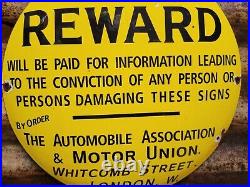 Vintage Automobile Association Porcelain Sign London Motor Union Club Reward