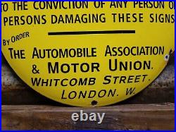 Vintage Automobile Association Porcelain Sign London Motor Union Club Reward