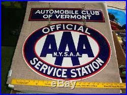 Vintage Automobile Club of Vermont AAA Service Station Porcelain Double Sign WOW