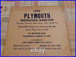 Vintage Automobile Raffle Poster Win a 1969 Barracuda American Legion