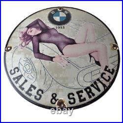 Vintage BMW Sign Motorcycle Gas Pump Service Auto Porcelain Sign