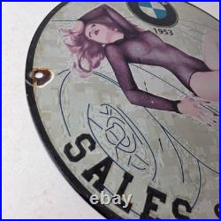 Vintage BMW Sign Motorcycle Gas Pump Service Auto Porcelain Sign