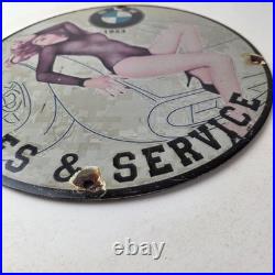 Vintage BMW Sign Motorcycle Gas Pump Service Auto Porcelain Sign