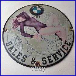 Vintage BMW Sign Motorcycle Gas Pump Service Auto Porcelain Sign