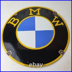 Vintage BMW Sign Porcelain Gas Pump Sales Dealership Service Auto Sign