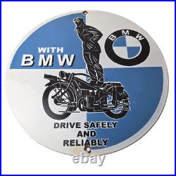 Vintage BMW Sign Porcelain Metal Motorcycle Gas Pump Service Auto Sign