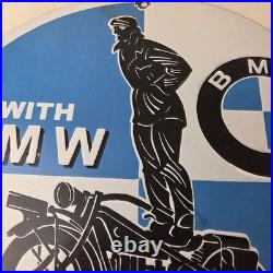 Vintage BMW Sign Porcelain Metal Motorcycle Gas Pump Service Auto Sign