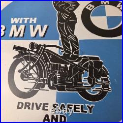 Vintage BMW Sign Porcelain Metal Motorcycle Gas Pump Service Auto Sign
