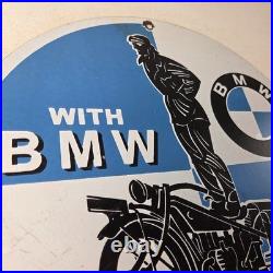 Vintage BMW Sign Porcelain Metal Motorcycle Gas Pump Service Auto Sign