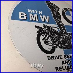 Vintage BMW Sign Porcelain Metal Motorcycle Gas Pump Service Auto Sign