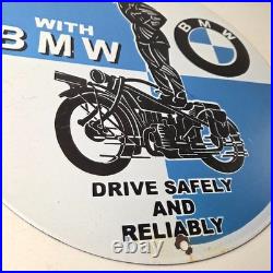 Vintage BMW Sign Porcelain Metal Motorcycle Gas Pump Service Auto Sign