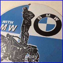 Vintage BMW Sign Porcelain Metal Motorcycle Gas Pump Service Auto Sign