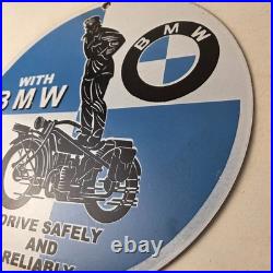 Vintage BMW Sign Porcelain Metal Motorcycle Gas Pump Service Auto Sign