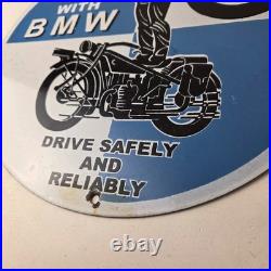 Vintage BMW Sign Porcelain Metal Motorcycle Gas Pump Service Auto Sign
